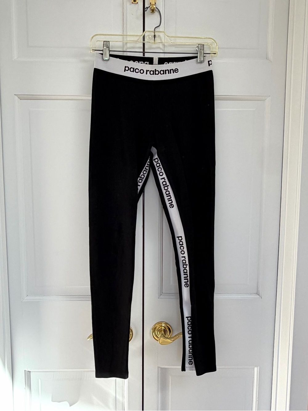 Paco Rabanne Black Leggings with White Logo Trim